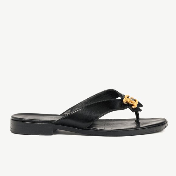 Chanel 96P Black Leather CC-Turnlock Flip Flips - Picture 2 of 10